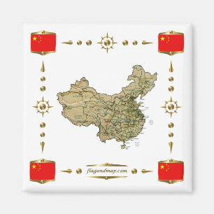 Íman Mapa da China + ímã dos sinalizadores