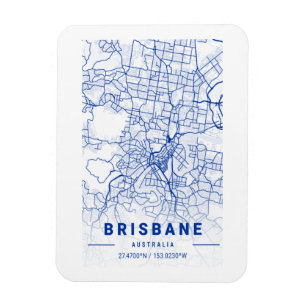 Íman Mapa da cidade de Brisbane Tint Azul