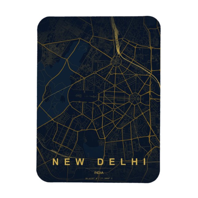 Íman Mapa da Cidade de Nova Deli, Índia, Design Minimal (Vertical)