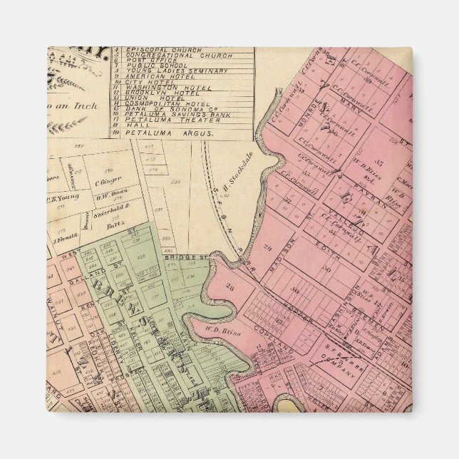 Íman Mapa da Cidade de Petaluma em 1877 (Frente)