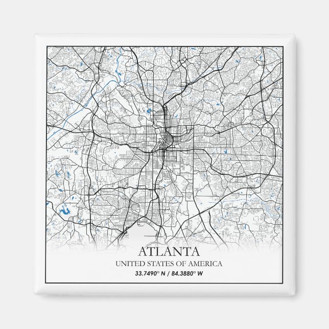 Íman Mapa da Cidade do Viagem de Atlanta Georgia (Frente)