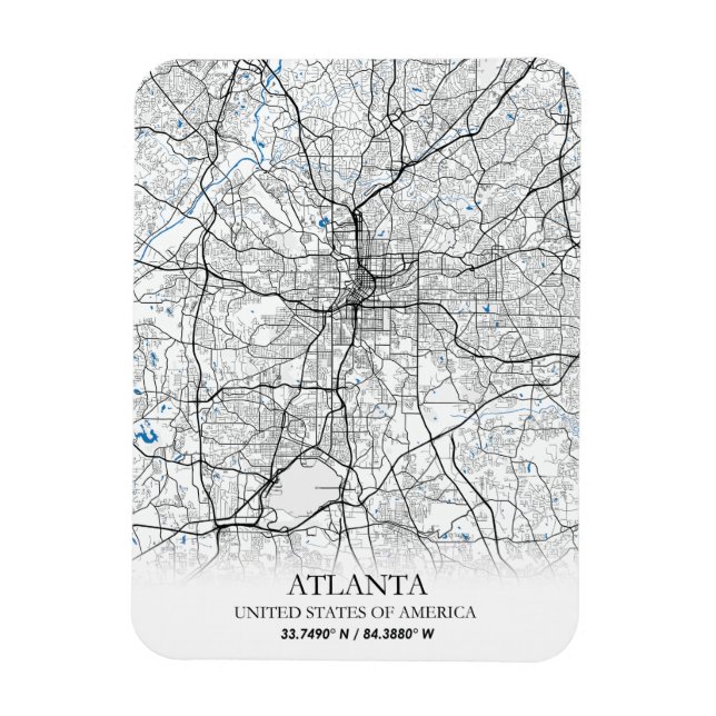 Íman Mapa da Cidade do Viagem de Atlanta Georgia USA (Vertical)