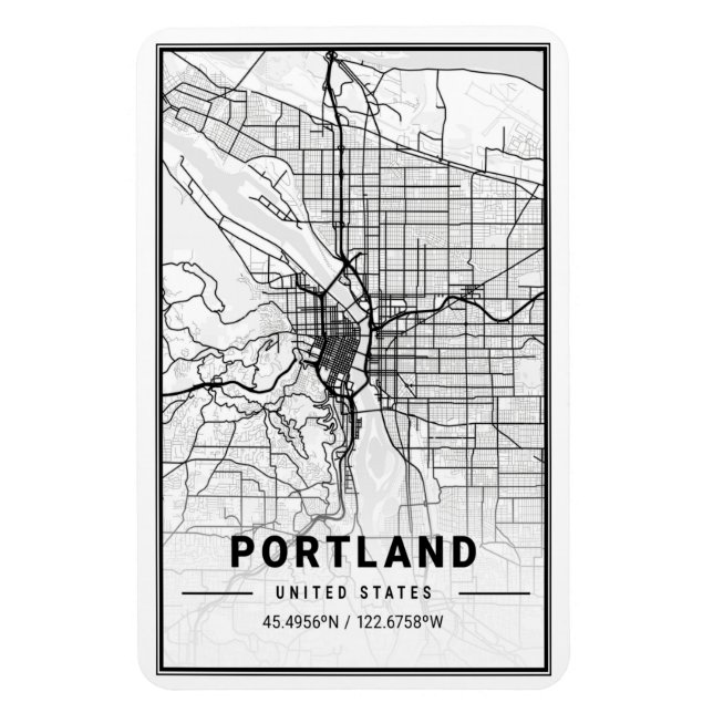 Íman Mapa da Cidade do Viagem, nos EUA, em Portland (Vertical)