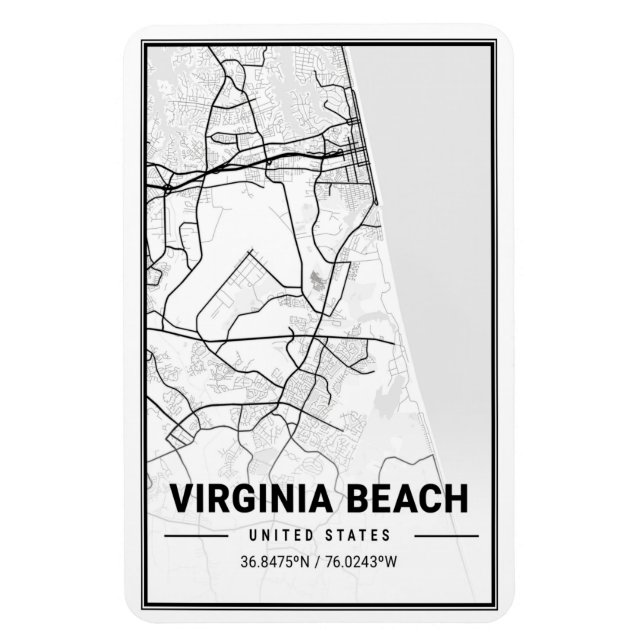 Íman Mapa da Cidade Viagem da Virginia Beach USA (Vertical)