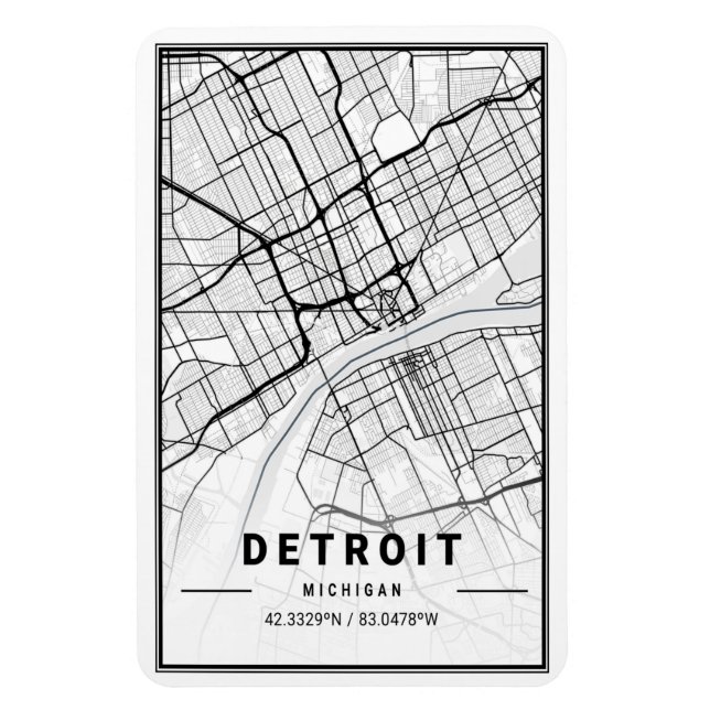Íman Mapa da Cidade Viagem de Detroit Michigan (Vertical)