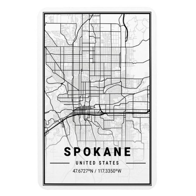 Íman Mapa da Cidade Viagem do Spokane Washington EUA (Vertical)
