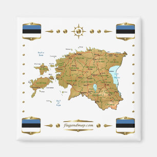 Íman Mapa da Estônia + ímã dos sinalizadores