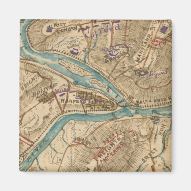 Íman Mapa da Guerra Civil de Vintage Harpers (1862) (Frente)