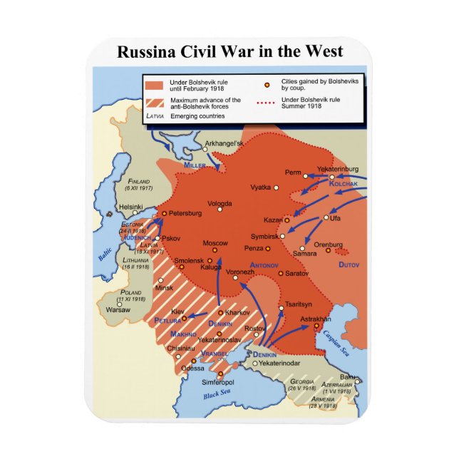 Íman Mapa da Guerra Civil Russa no Ocidente 1918-1920 (Vertical)