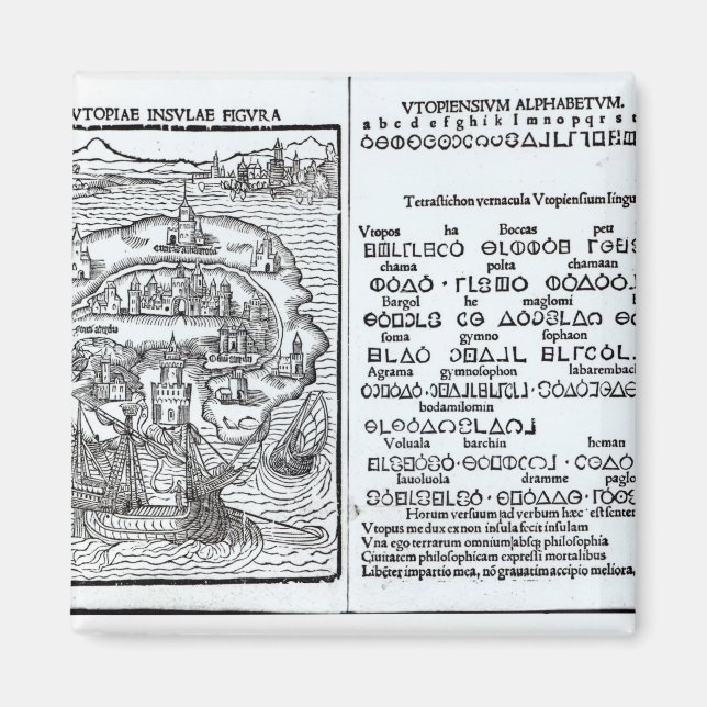 Íman Mapa da Ilha da Utopia e do seu Alfabeto (Frente)