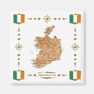 Íman Mapa da Irlanda + Magnet Flags