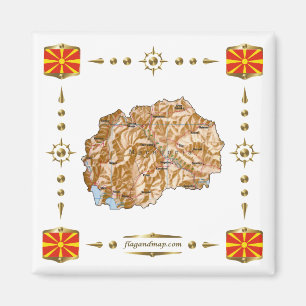 Íman Mapa da Macedônia do Norte + ímã dos pavilhões