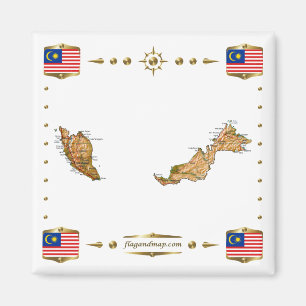Íman Mapa da Malásia + ímã de sinalizadores