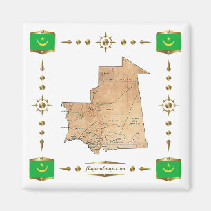 Íman Mapa da Mauritânia + Ímã de Bandeiras