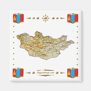Íman Mapa da Mongólia + Ímã dos Sinalizadores