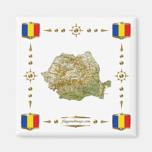 Íman Mapa da Romênia + ímã dos sinalizadores