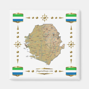 Íman Mapa da Serra Leoa + ímã dos sinalizadores