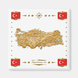 Íman Mapa da Turquia + ímã dos sinalizadores