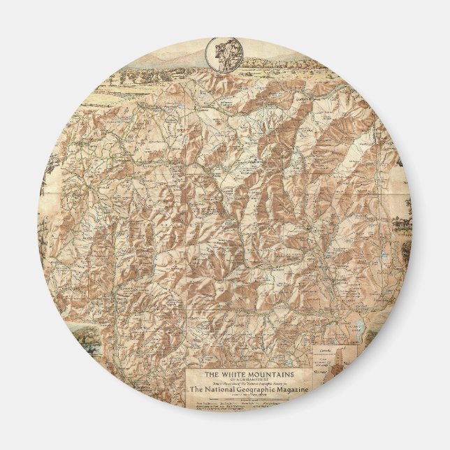 Íman Mapa da Vintagem das Montanhas Brancas (1937) (Frente)