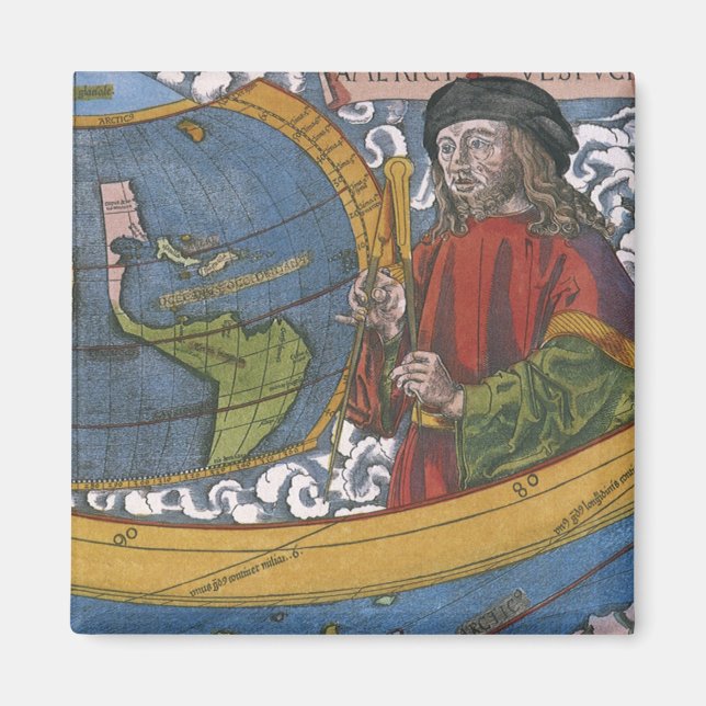Íman Mapa das Américas com o Explorer Amerigo Vespucci (Frente)