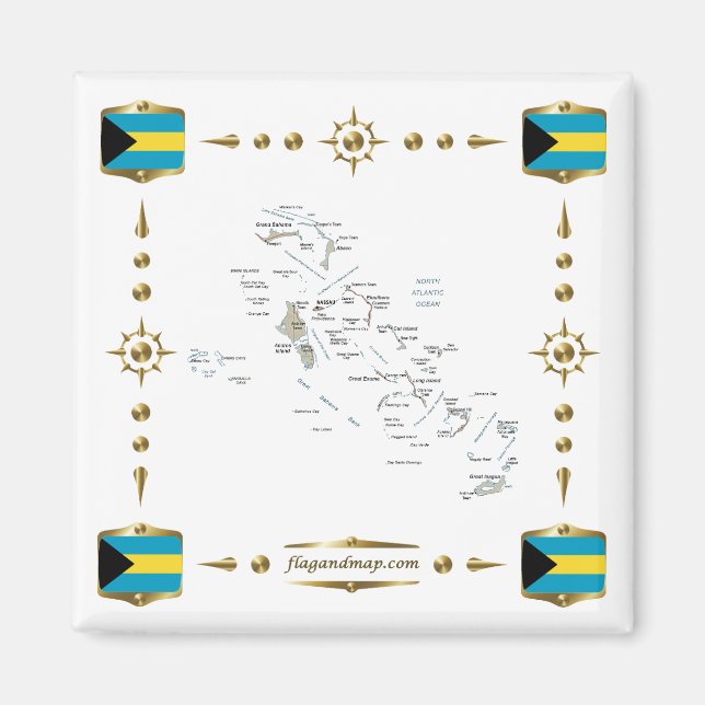Íman Mapa das Bahamas + Ímã dos Flagres (Frente)