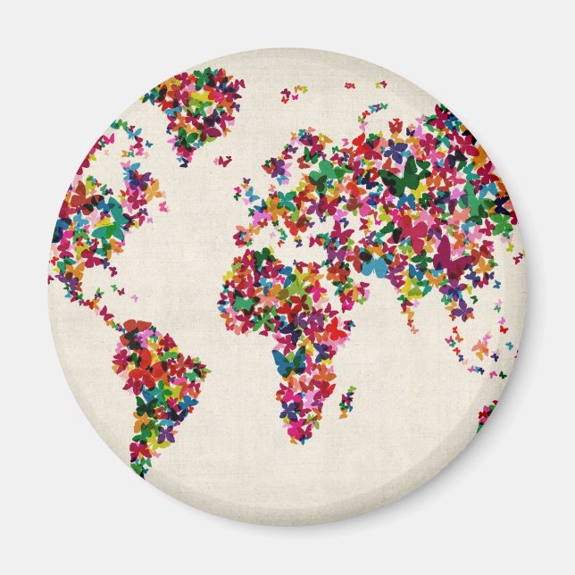 Íman Mapa das borboletas do mapa mundial (Frente)