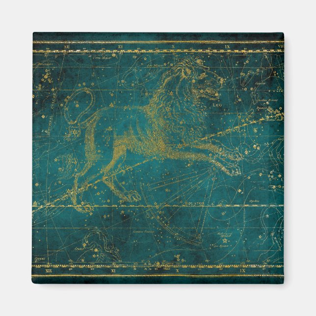 Íman Mapa das estrelas do leão verde e Dourado ilustrad (Frente)