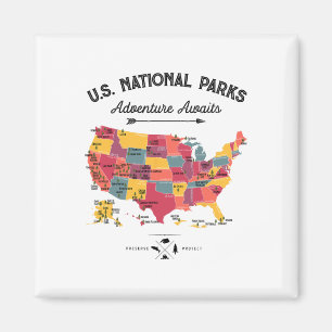 Íman Mapa de 63 Parques Nacionais Us Parque Retro Vinta