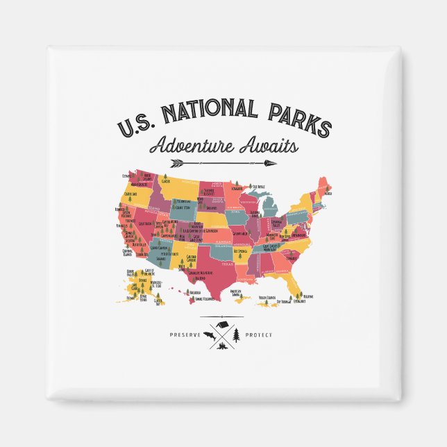 Íman Mapa de 63 Parques Nacionais Us Parque Retro Vinta (Frente)