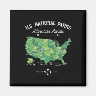 Íman Mapa de 63 Parques Nacionais Us Parque Retro Vinta