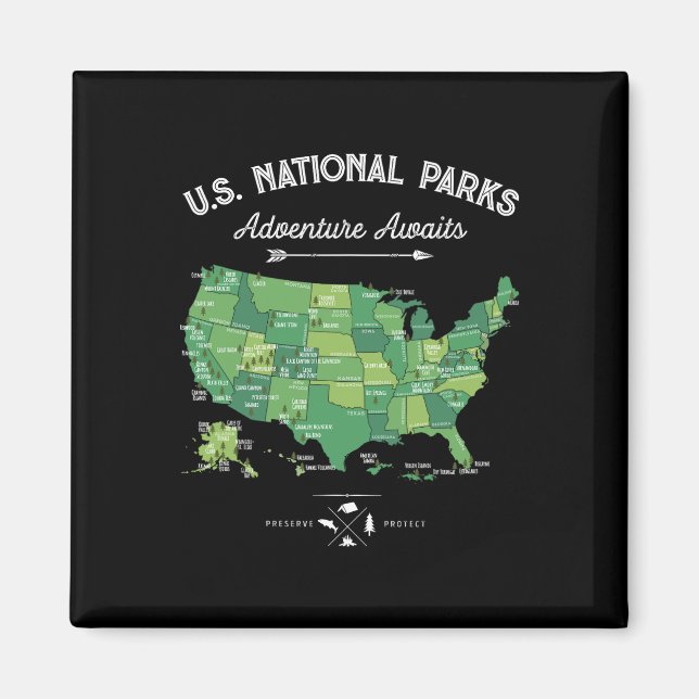 Íman Mapa de 63 Parques Nacionais Us Parque Retro Vinta (Frente)