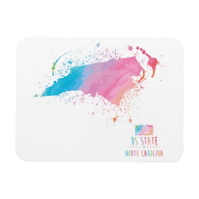 Íman Mapa de Aquarela | Carolina do Norte (Horizontal)