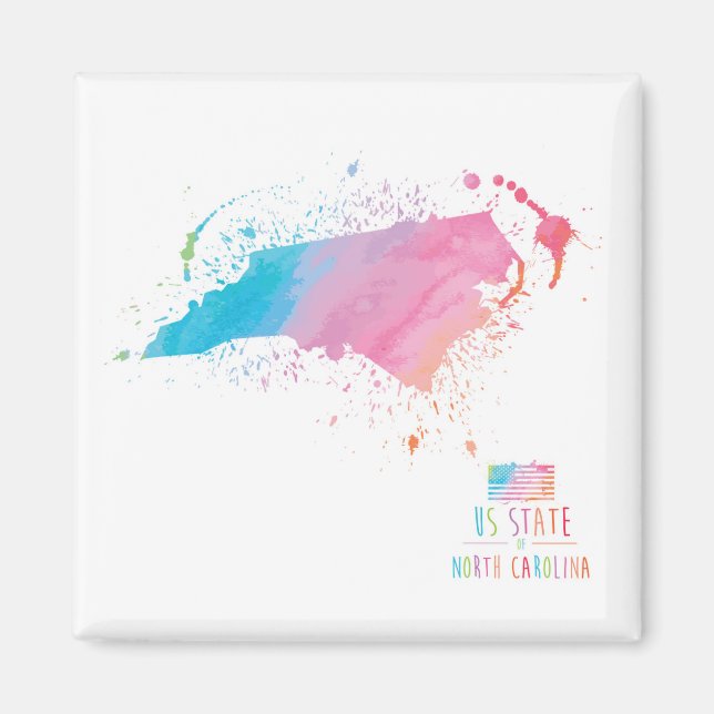 Íman Mapa de Aquarela | Carolina do Norte (Frente)