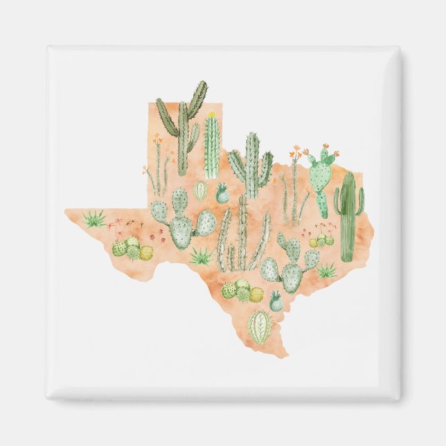 Íman Mapa de Aquarela Suculta do Texas Cactos Cactos (Frente)