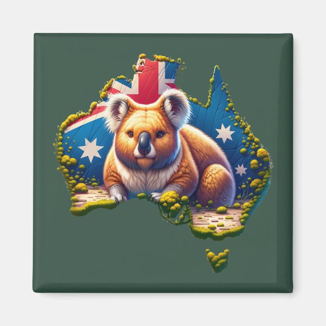 Íman Mapa de bandeira do Urso Koala, na Austrália (Frente)