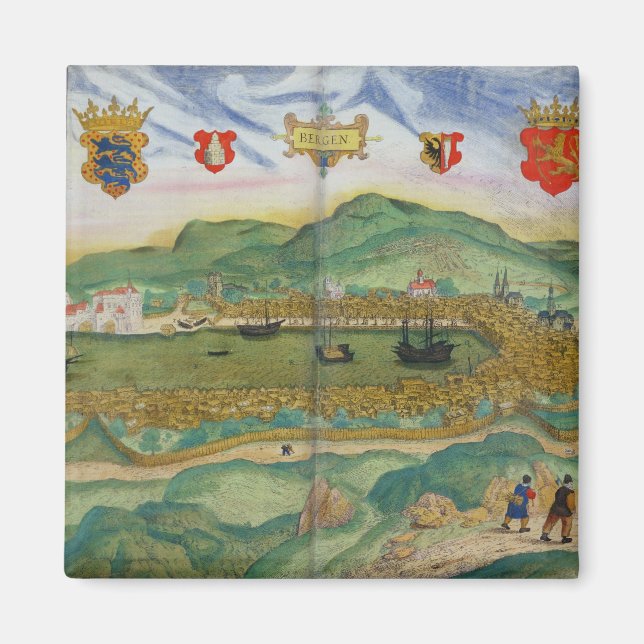 Íman Mapa de Bergen, de Civitates Orbis Terrarum, por (Frente)
