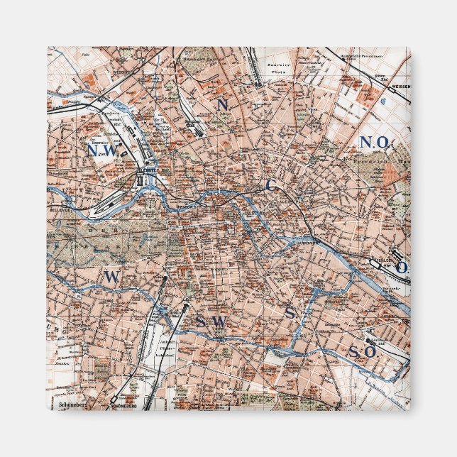 Íman Mapa de Berlim Alemanha (1894) (Frente)