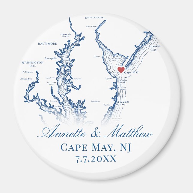 Íman Mapa de Cape May NJ Favor de Casamento Lembrança (Frente)