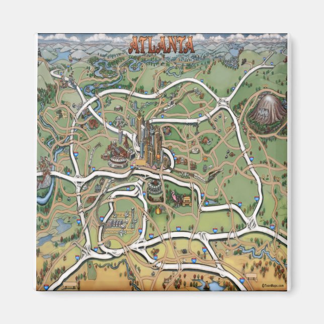 Íman Mapa de Cartoons da Atlanta Georgia (Frente)
