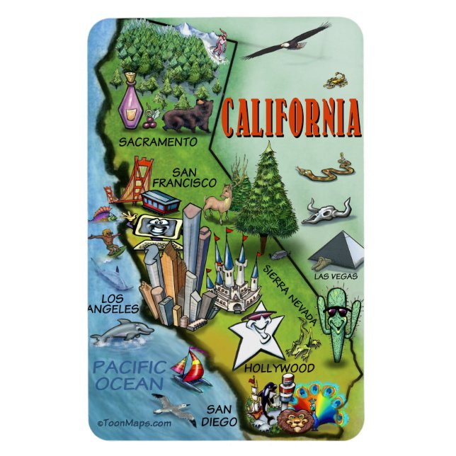 Íman Mapa de Cartoons da Califórnia (Vertical)