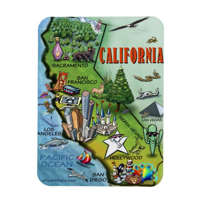 Íman Mapa de Cartoons da Califórnia (Vertical)