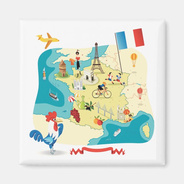 Íman Mapa de Cartoons da França (Frente)