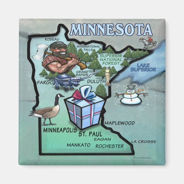 Íman Mapa de Cartoons de Minnesota (Frente)