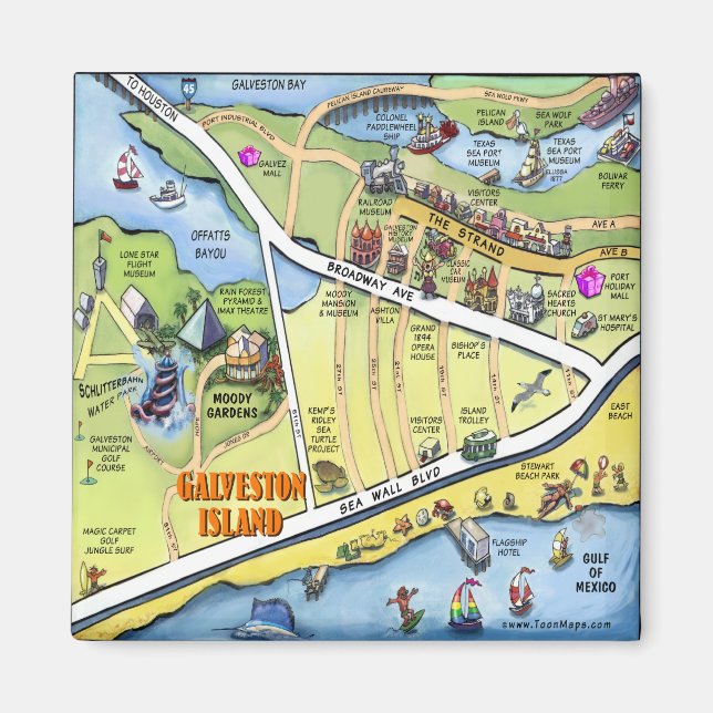 Íman Mapa de Cartoons do Galveston Texas (Frente)