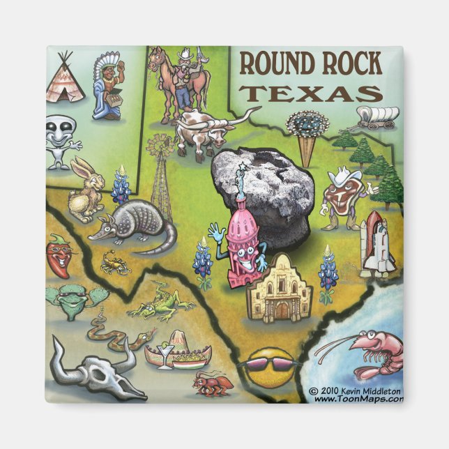 Íman Mapa de Cartoons do Round Rock Texas (Frente)