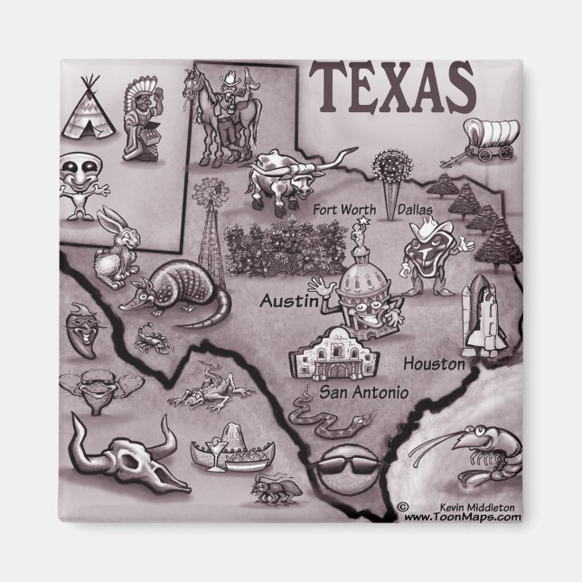 Íman Mapa de Cartoons do Texas Antigo (Frente)