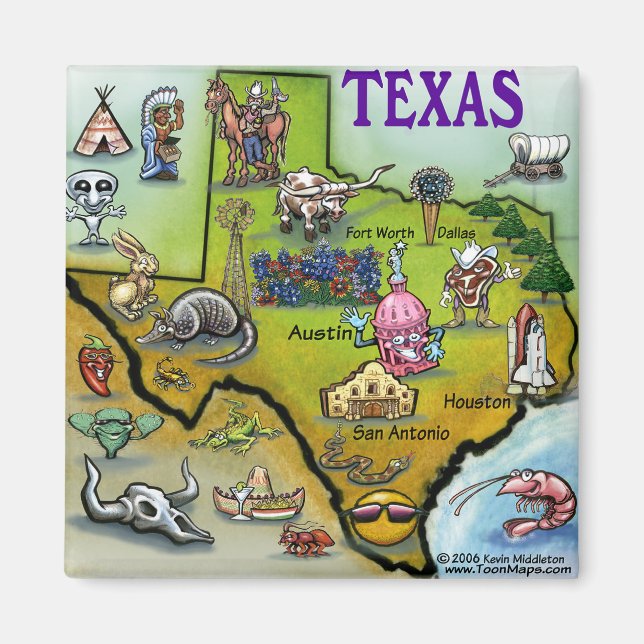 Íman Mapa de Cartoons TEXAS (Frente)