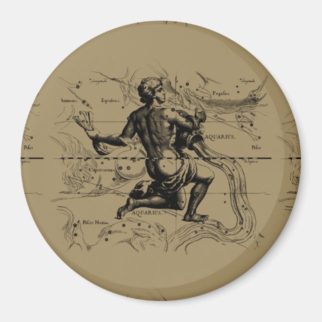 Íman Mapa de Constelação de Aquário Hevelius 1690 em Ta (Frente)