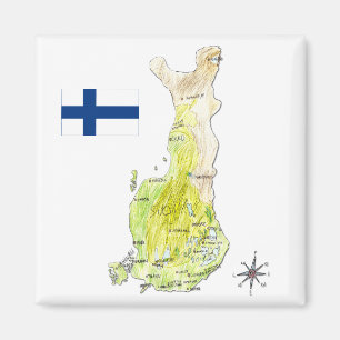Íman Mapa de cor tirado mão de Finlandia