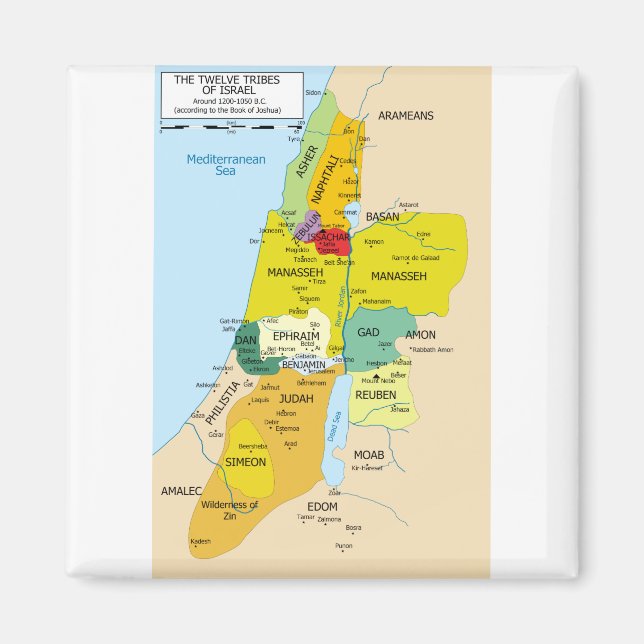 Íman Mapa de doze tribos de Israel entre 1200 e 1050 (Frente)